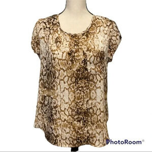 Lily White Animal Print Short Sleeve Blouse Work L